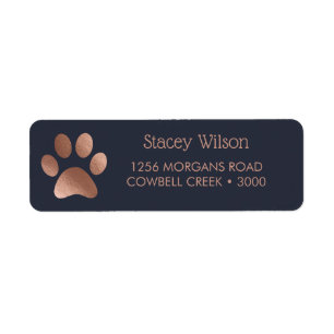 Rose Gold Paw Print Logo On Rich Navy Label