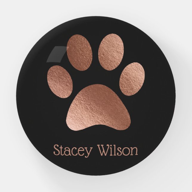 Rose Gold Paw Print Paperweight (Front)