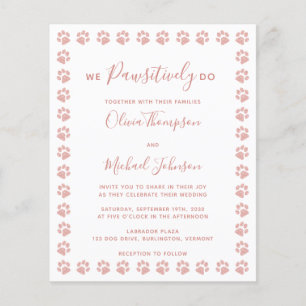 Rose Gold Paw Prints Budget Wedding Postcard