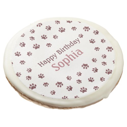 Rose Gold Paw Prints Custom Pet Birthday Party Sugar Cookie