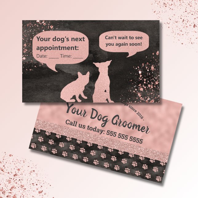 Rose Gold Paw Prints Dog Groomer Appointment Card (Creator Uploaded)