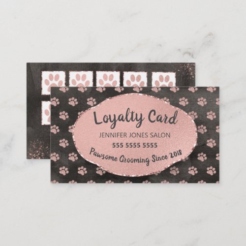 Rose Gold Paw Prints Dog Grooming  Loyalty Card