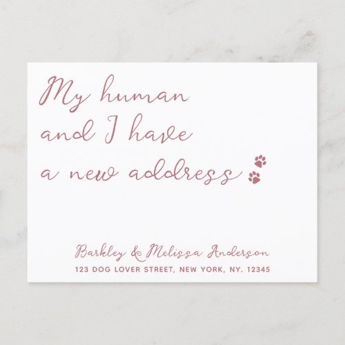 Rose Gold Paw Prints New Address Dog Moving Announcement Postcard