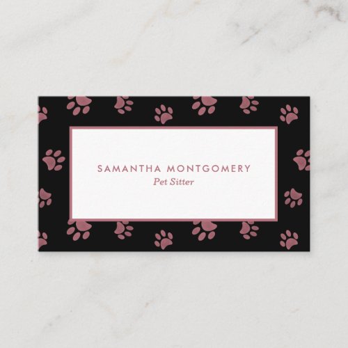 Rose Gold Paw Prints Pet Sitter Business Card