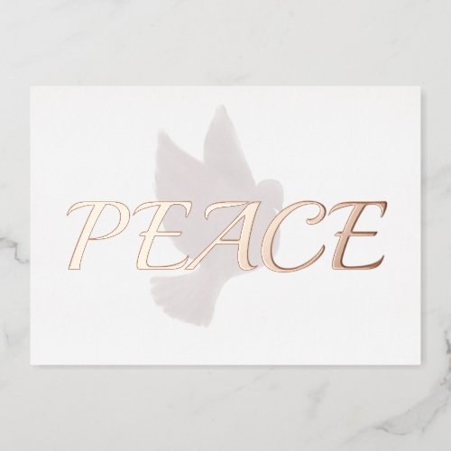 Rose Gold Peace over Dove Foil Holiday Card