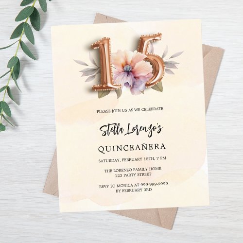 Rose gold peach floral budget Quinceanera