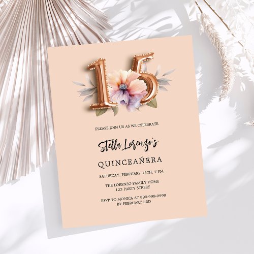 Rose gold peach floral budget Quinceanera