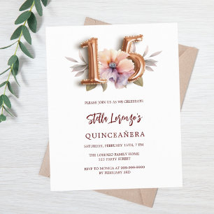Rose gold peach floral budget Quinceanera