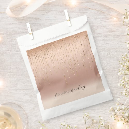 Rose Gold Peach Glam Sparkle Strings Wedding Favor Bag