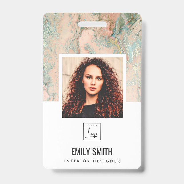 ROSE GOLD PEACH GREEN EMPLOYEE PHOTO BAR CODE NAME BADGE (Front)