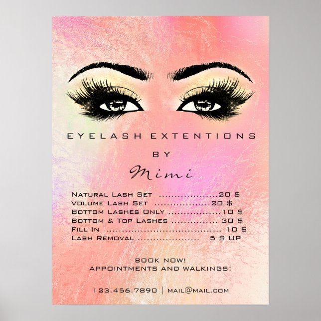 Rose Gold Peach  Makeup Eyes Lashes Prices Pastel Poster (Front)
