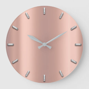 Rose Gold Peach Pink Gray Metallic Silver Minimal Large Clock