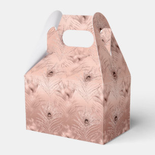 Rose Gold Peacock Feather Favor Boxes