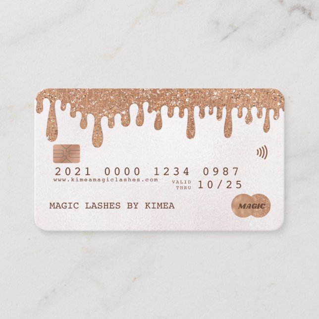 Rose Gold Pearl Copper Glitter Luxury Credit Style Business Card (Front)