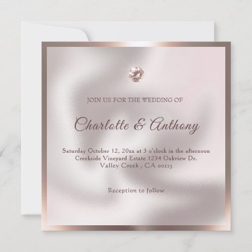 Rose Gold Pearl  Diamond Gemstone Wedding Invitation