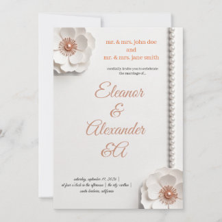 Rose Gold Pearl Floral Wedding Invitation Card