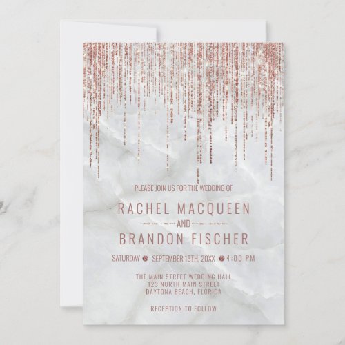 Rose Gold Pearl Marble Glitter Fringe Wedding Invi Invitation