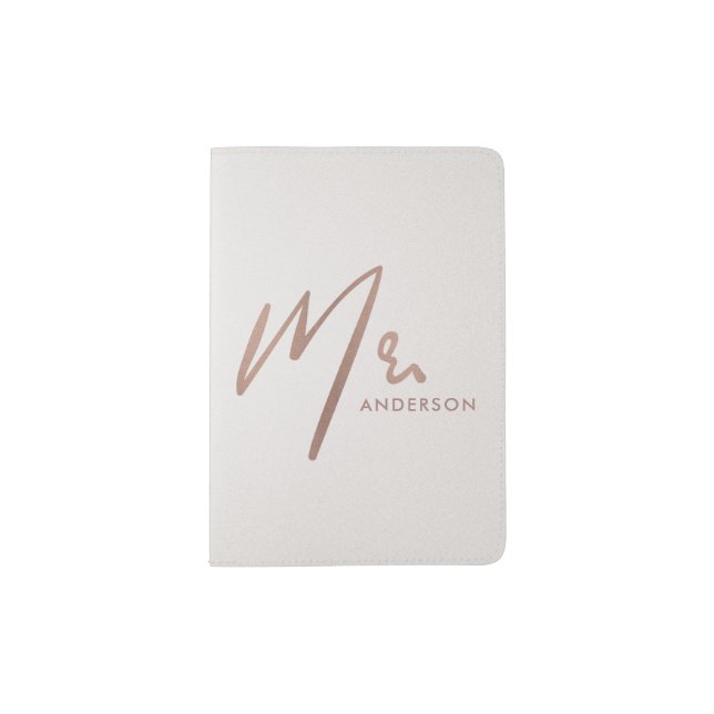ROSE GOLD PEARL SILVER TYPOGRAPHY MR LAST NAME PASSPORT HOLDER (Front)