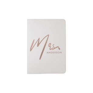 ROSE GOLD PEARL SILVER TYPOGRAPHY MRS LAST NAME PASSPORT HOLDER