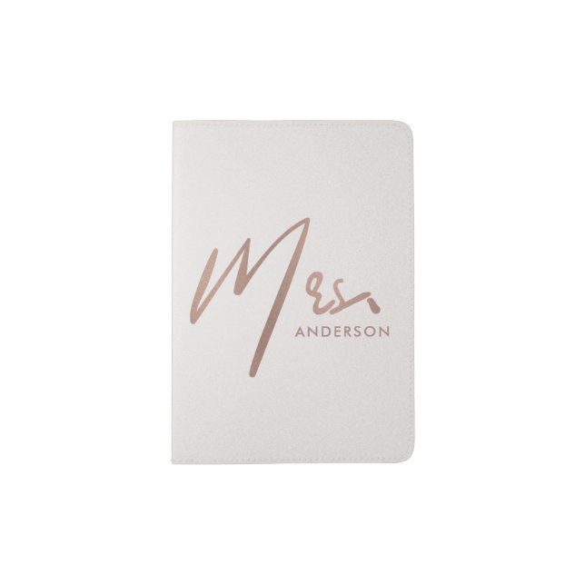 ROSE GOLD PEARL SILVER TYPOGRAPHY MRS LAST NAME PASSPORT HOLDER (Front)