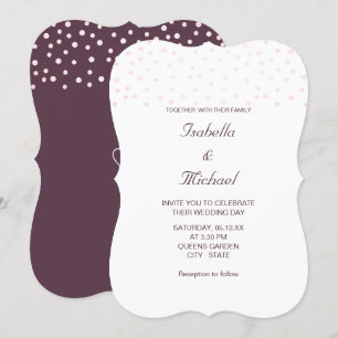 Rose Gold Pearls on Cassis & White Wedding Invitation