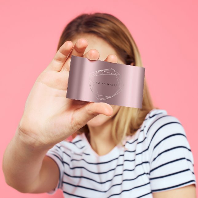 Rose Gold Pearly Poligonal Frame Eggplant Mauve Business Card (Creator Uploaded)