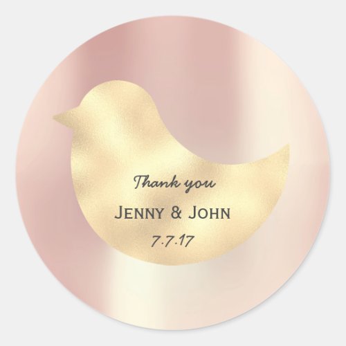 Rose Gold Pearly Silk Foxier Bird  Thank you Classic Round Sticker