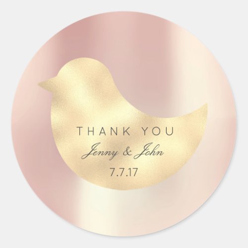 Rose Gold Pearly Silk Foxier Bird  Thank you Classic Round Sticker