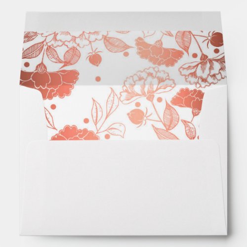 Rose Gold Peonies Floral Pattern Wedding Envelope - White and rose gold floral pattern wedding envelopes