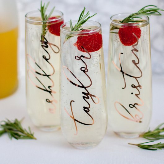 Rose Gold Personalized Champagne Flutes (Front)