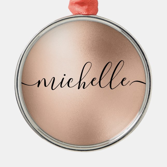 Rose Gold Personalized Christmas Metal Ornament (Front)