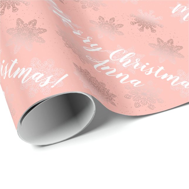 Rose Gold Personalized Christmas Pattern Wrapping Paper (Roll Corner)