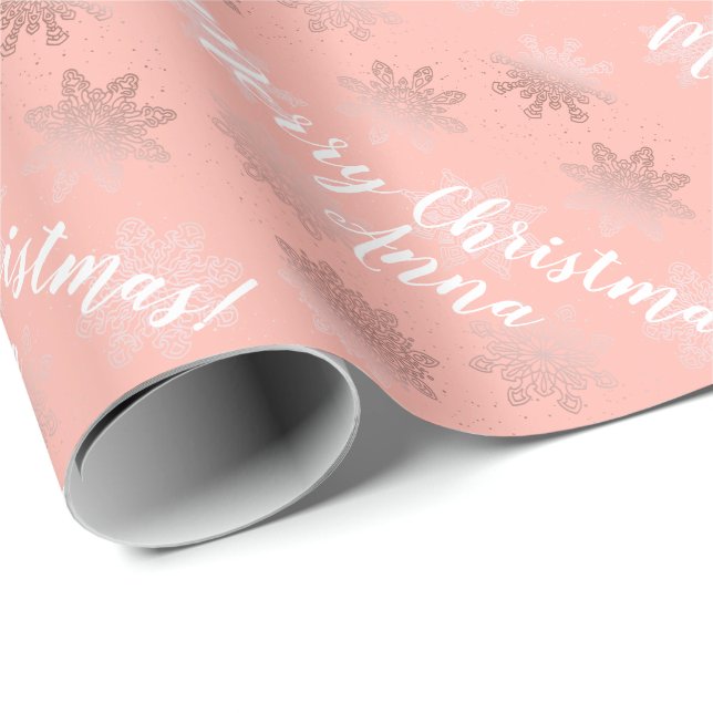Rose Gold Personalized Christmas Pattern Wrapping Paper (Roll Corner)