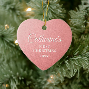 Rose Gold Personalized First Christmas Heart Ceramic Ornament