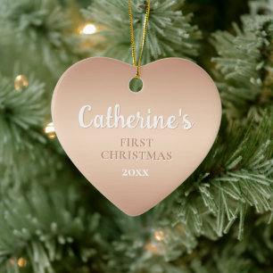 Rose Gold Personalized First Christmas Heart  Ceramic Ornament
