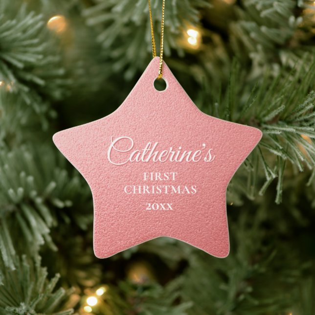 Rose Gold Personalized First Christmas Star Ceramic Ornament (Tree)