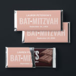 Rose Gold Personalized Girls Bat Mitzvah Hershey Bar Favors<br><div class="desc">Custom Bat Mitzvah Hershey's chocolate bar favors are designed to resemble the classic style of the iconic chocolate brand. Design features "Bat Mitzvah" in bold text with cute heart accent and wording that can be personalized with your daughter's name, the event date, and a simple thank you message on the...</div>