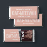 Rose Gold Personalized Girls Bat Mitzvah Hershey Bar Favors<br><div class="desc">Custom Bat Mitzvah Hershey's chocolate bar favors are designed to resemble the classic style of the iconic chocolate brand. Design features "Bat Mitzvah" in bold text with cute heart accent and wording that can be personalized with your daughter's name, the event date, and a simple thank you message on the...</div>