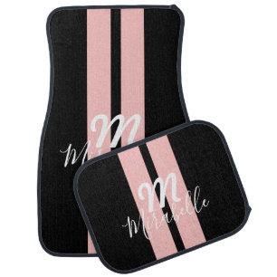 Rose Gold Personalized Girly Racing Stripe Car Floor Mat