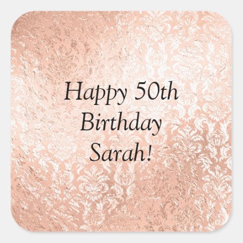 Rose Gold Personalized Happy Birthday Square Sticker