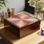 Rose Gold Personalized Jewelry Box<br><div class="desc">The lid of this exquisite jewelry box features a stunning, brushed metal design that radiates sophistication and elegance. The circular pattern creates a sense of depth and dimension, with a gentle gradient that transitions from soft rose gold at the edges to a more intense hue at the center. This design...</div>