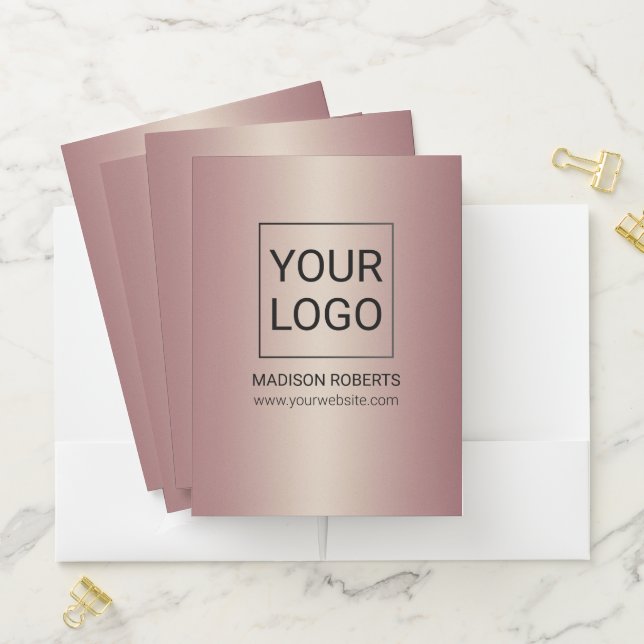 Rose Gold Personalized Logo Business  Pocket Folder (In Situ)