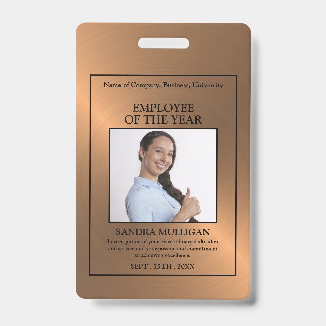 Rose Gold/Personalized Photo - Employee Award Badge (Front)