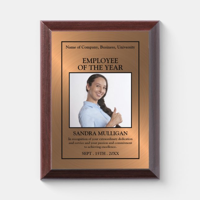 Rose Gold - Personalized Photo - Employee Wooden Award Plaque (Vertical)