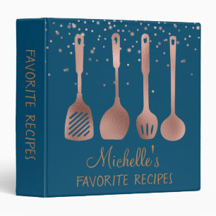 Rose Gold Personalized Recipe CookBook 3 Ring Binder