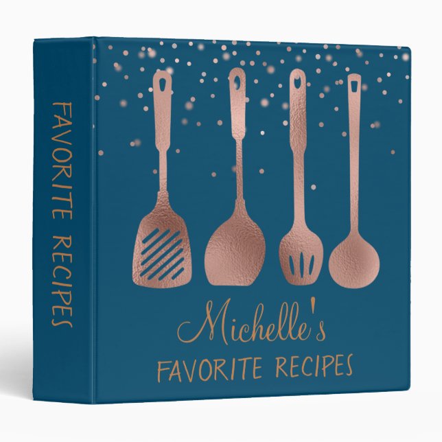 Rose Gold Personalized Recipe CookBook 3 Ring Binder (Front/Spine)