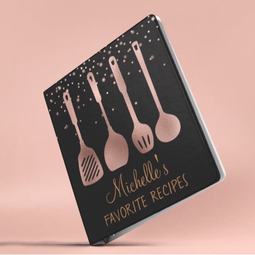 Rose Gold Personalized Recipe CookBook 3 Ring Binder