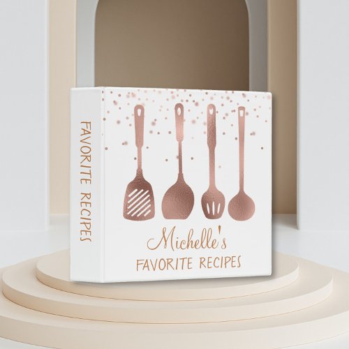 Rose Gold Personalized Recipe CookBook 3 Ring Binder