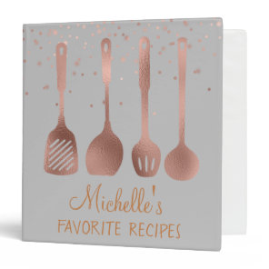 Rose Gold Personalized Recipe CookBook 3 Ring Binder