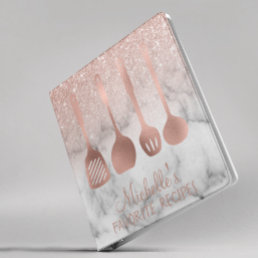 Rose Gold Personalized Recipe CookBook Marble 3 Ring Binder